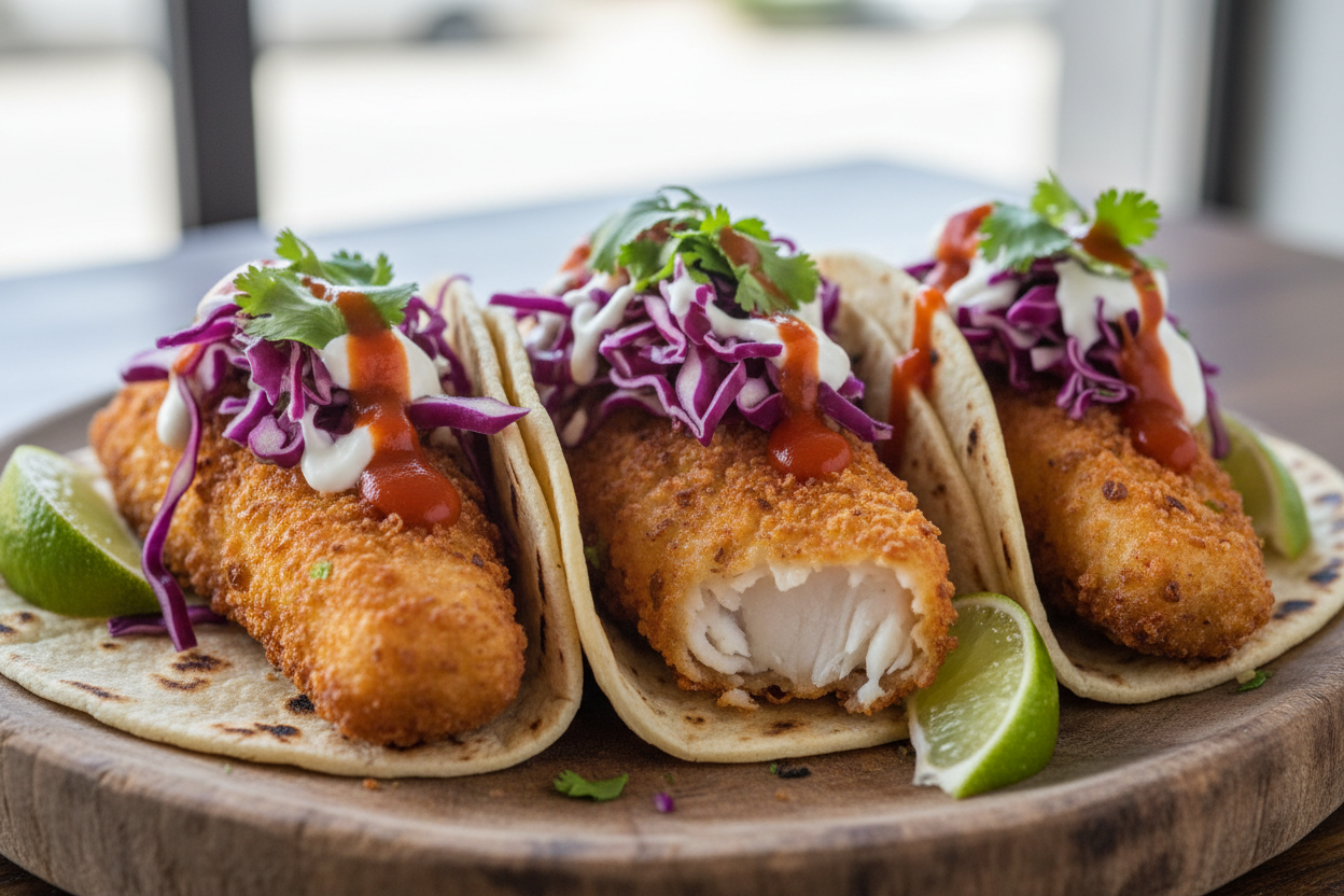 Crispy Fish Tacos with Hot Sauce (Crunchy, Juicy, Perfectly Sauced)