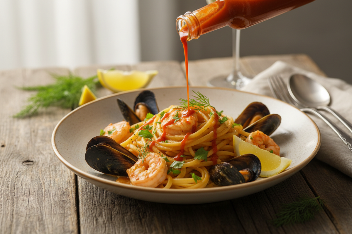 How to Serve Hot Sauce With Seafood Pasta: Mixed, Finished, or on the Side