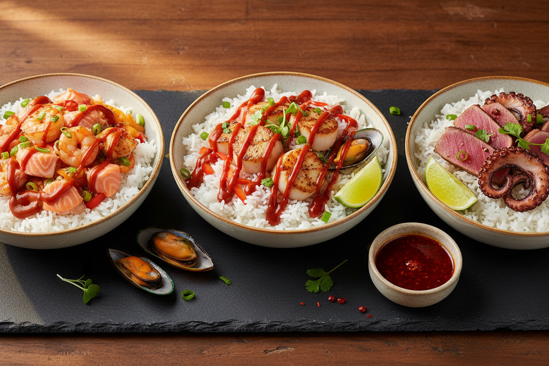 How to Serve Hot Sauce With Seafood Rice Bowls: Mixed, Drizzled, or on the Side