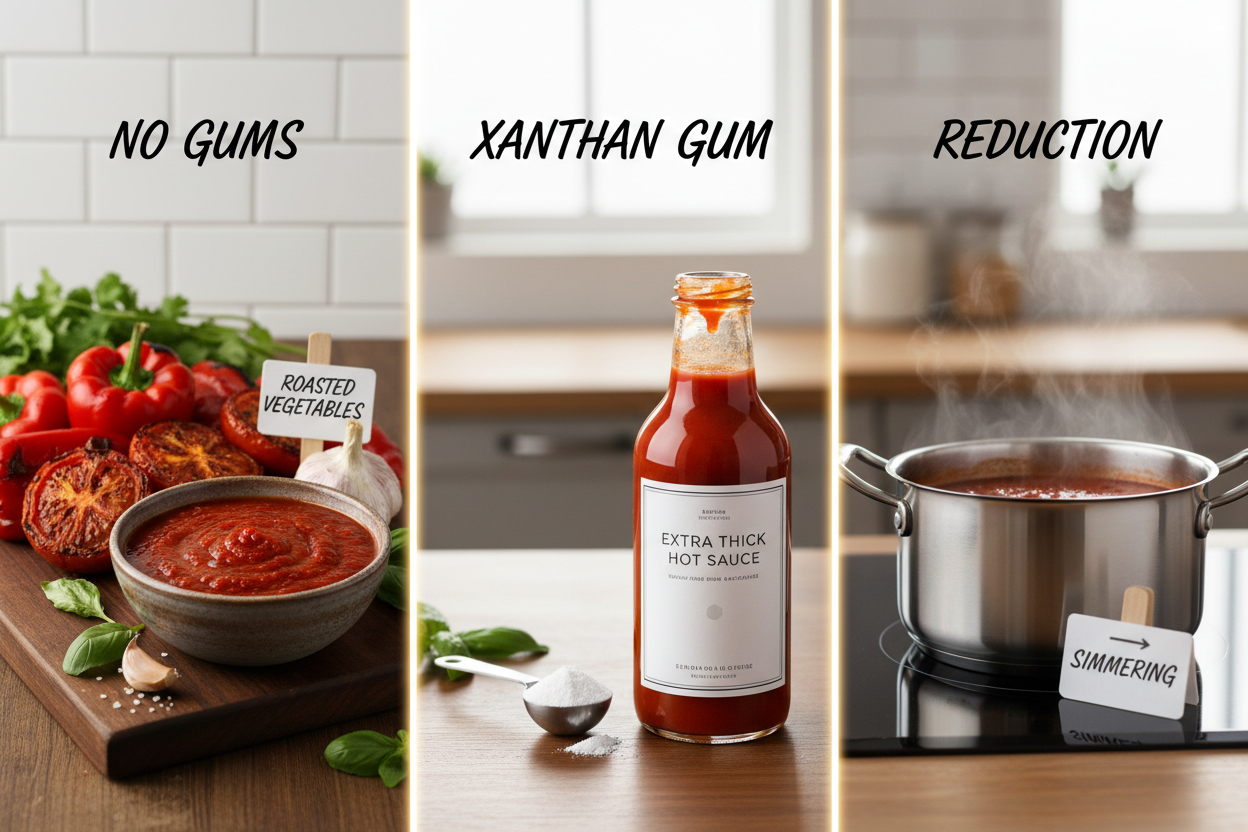 How to Thicken Hot Sauce: No Gums vs Xanthan vs Reduction (What Actually Works)