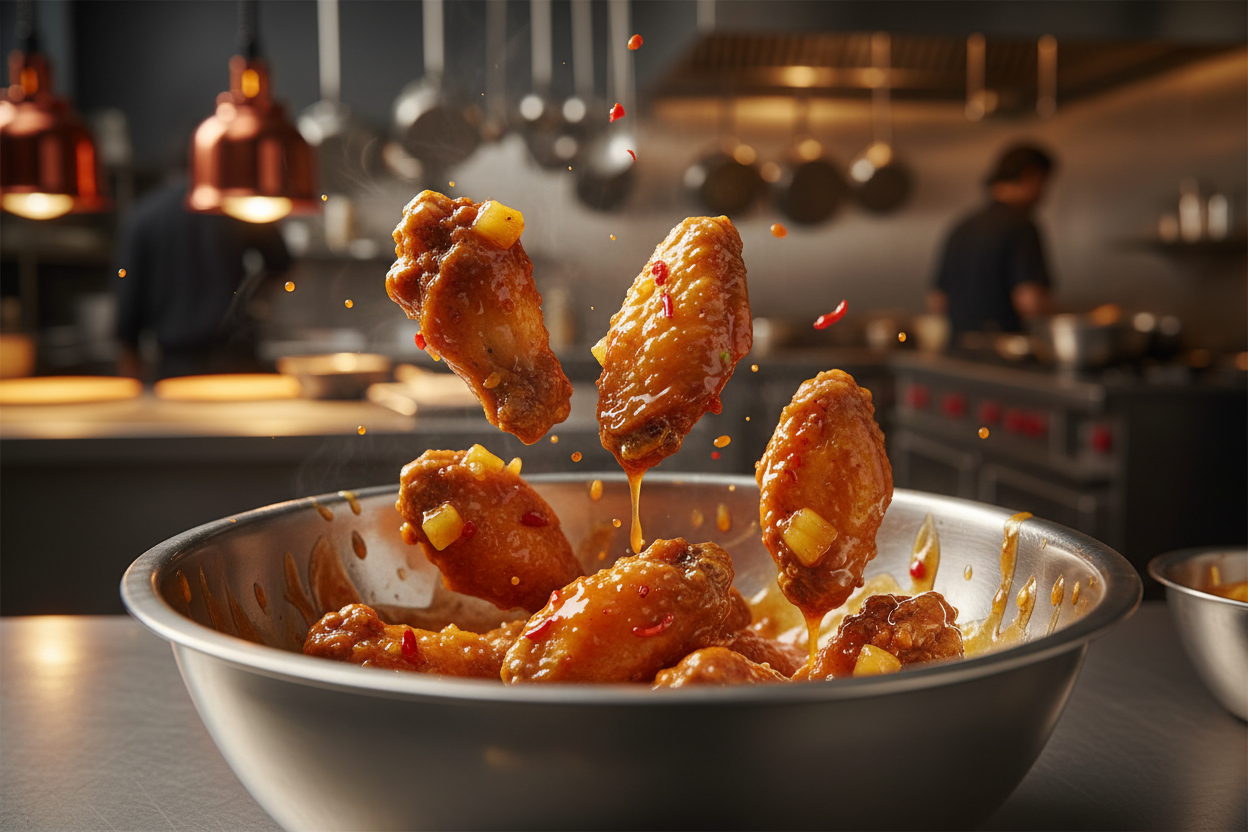 How to Toss Wings in Pineapple Hot Sauce Without Losing Crispiness