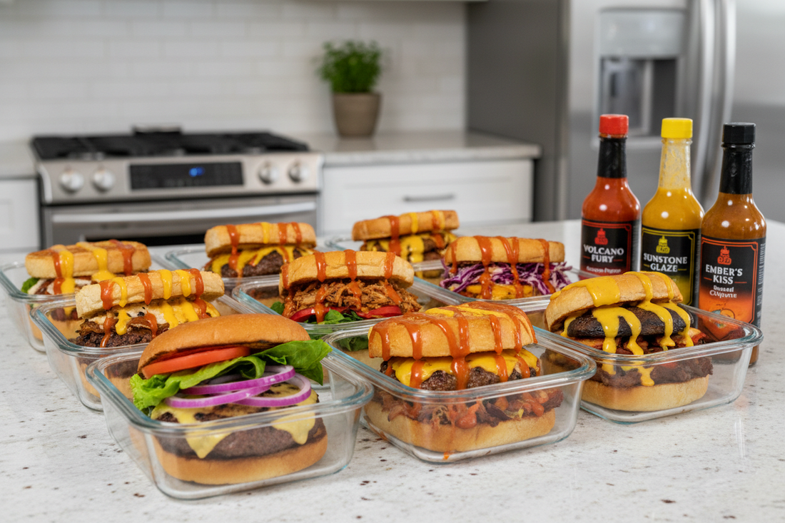 Meal Prep Burgers & Sandwiches With Hot Sauce