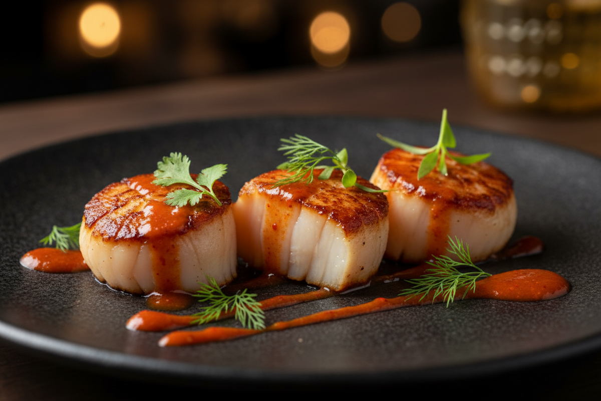 Pan-Seared Hot Sauce Scallops (Deep Crust, Sweet Center, Clean Heat)