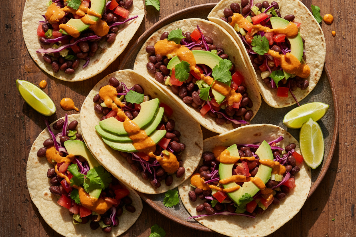 Plant-Based Tacos With Hot Sauce Crema