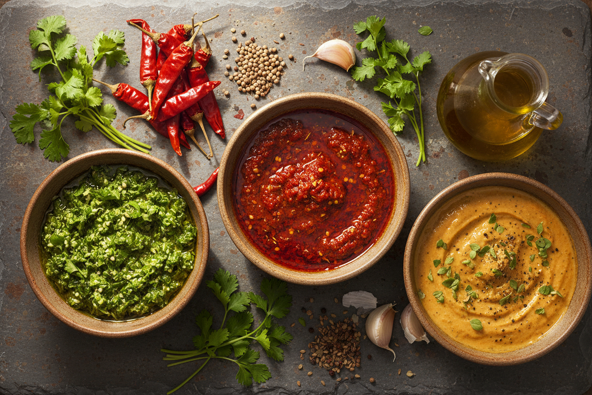 Traditional Spiced Hot Sauces Explained: Harissa, Zhug & Herb-Driven Pepper Sauces (The Definitive Guide)